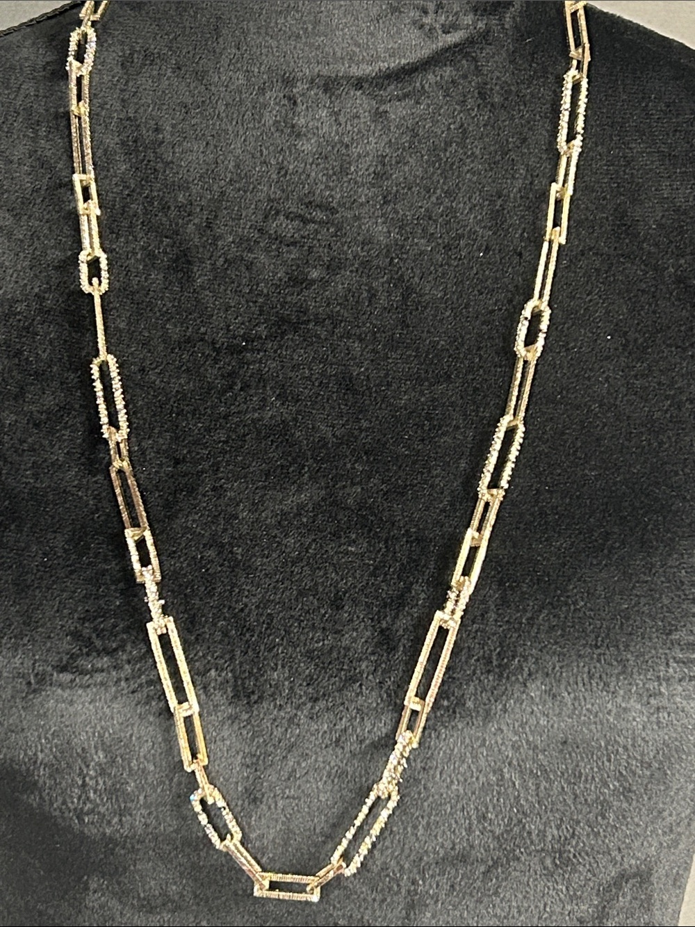 Alexis Bittar long link silver tone ( rhodium plated) and crystal necklace.